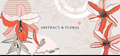 Collage style lily vector illustration. Hand-sketched summer flowers. Trendy design with botanical outlines, geometric shapes, and abstract elements. For print, poster, card, social media, wall art.